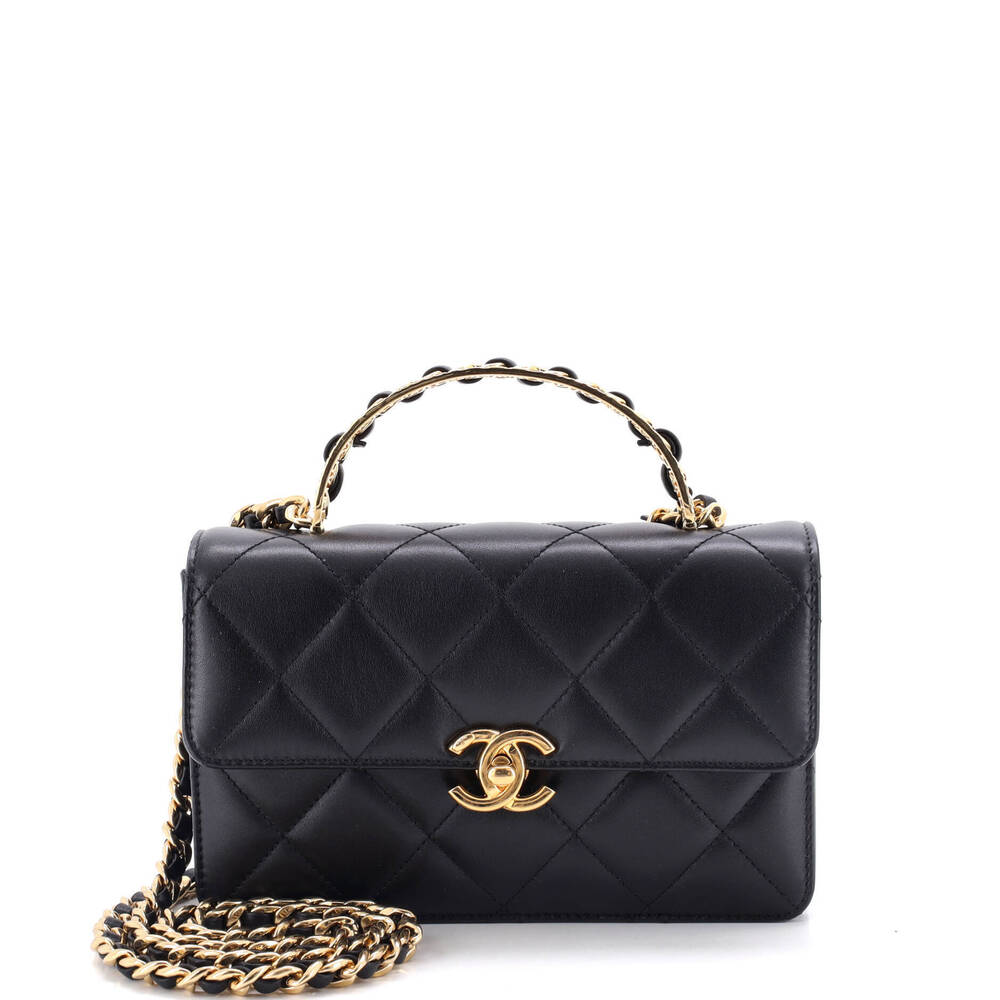 Chanel Small CC Logo Top Handle Flap Bag Quilted Lambskin